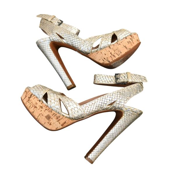 ALAIA Python Snakeskin Platform Peep Toe Heels Sandals Size 36 Gold Ankle Strap - Picture 9 of 11